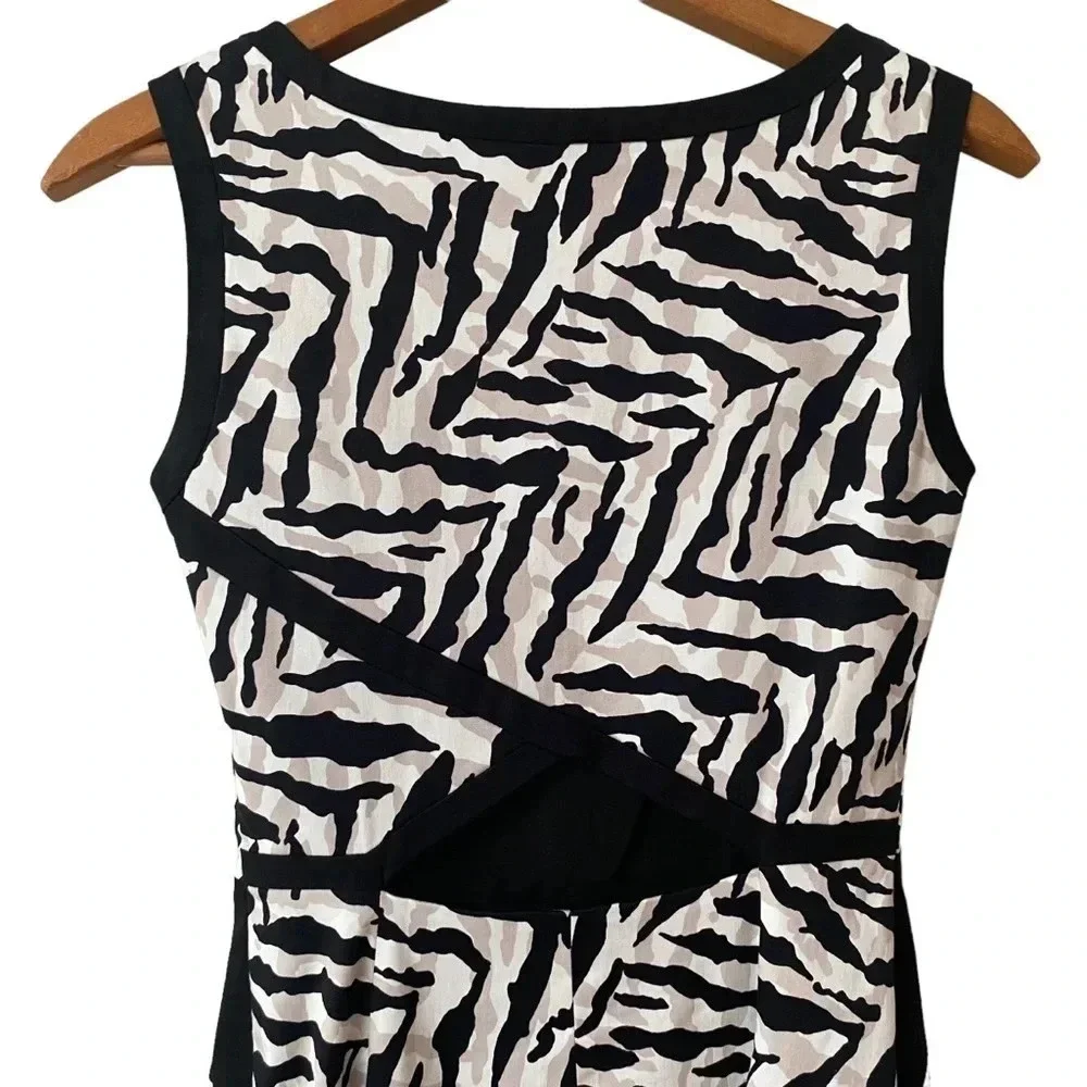 Karen Millen Zebra Print Bodycon Dress Cutout Back Black White Cocktail Size 4